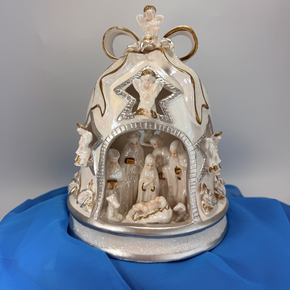 Cracker Barrel Vintage Pearlized Porcelain Christmas Nativity Bell - Picture 13 of 13